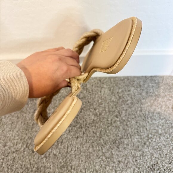 Zara Woven Raffia Slide Square Toe Flat Sandals Tan Boho Cottagecore Casual 39/9 - Picture 4 of 9